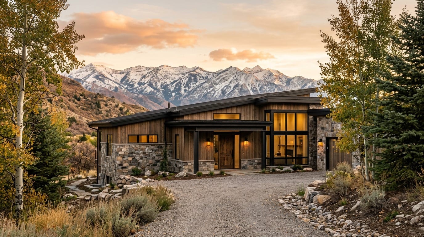 Custom residential home in the Wasatch mountains, representing Landrock Electric's service area